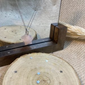 Pierre Rose Lithothérapie Pendentif Etoile Quartz Rose avec collier