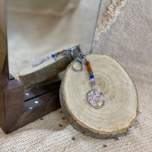 Pierre Rose Lithothérapie Quartz Rose Porte Clef Arbre de vie