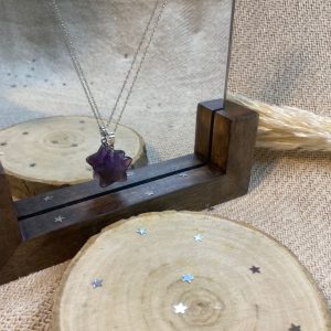 Pierre Violette Lithothérapie Pendentif Etoile avec Collier Acier