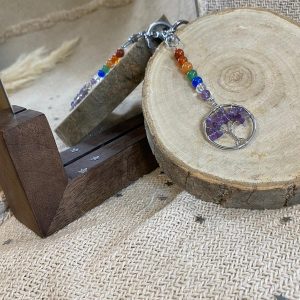 Pierre Violette Lithothérapie Porte Clef Arbre de Vie